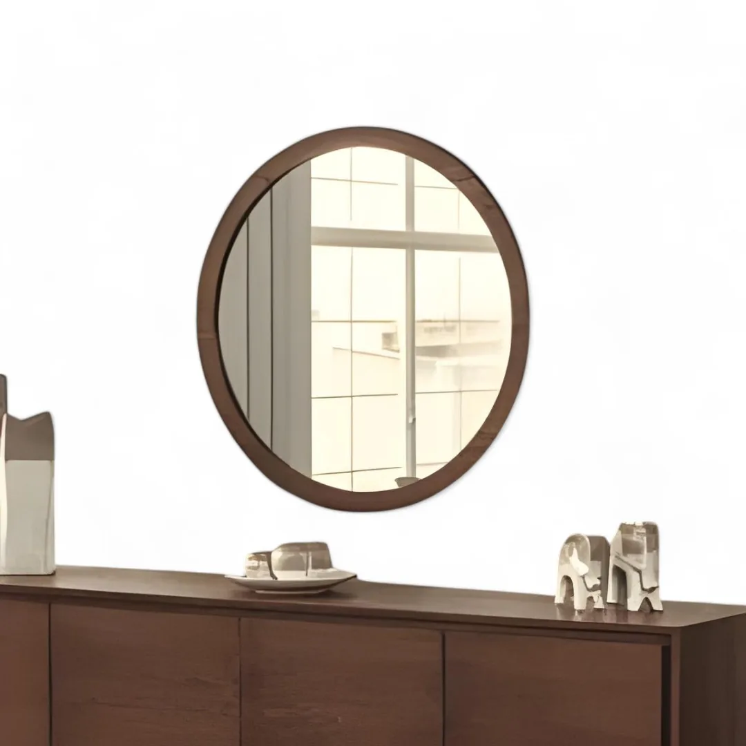Yuvarlak Ceviz Ahşap Çerçeveli Ayna HM-98