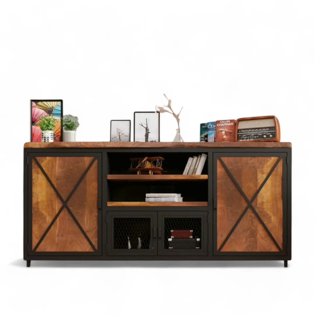 Masif Ceviz Ahşap Metal Detaylı Kitaplık YKT-05