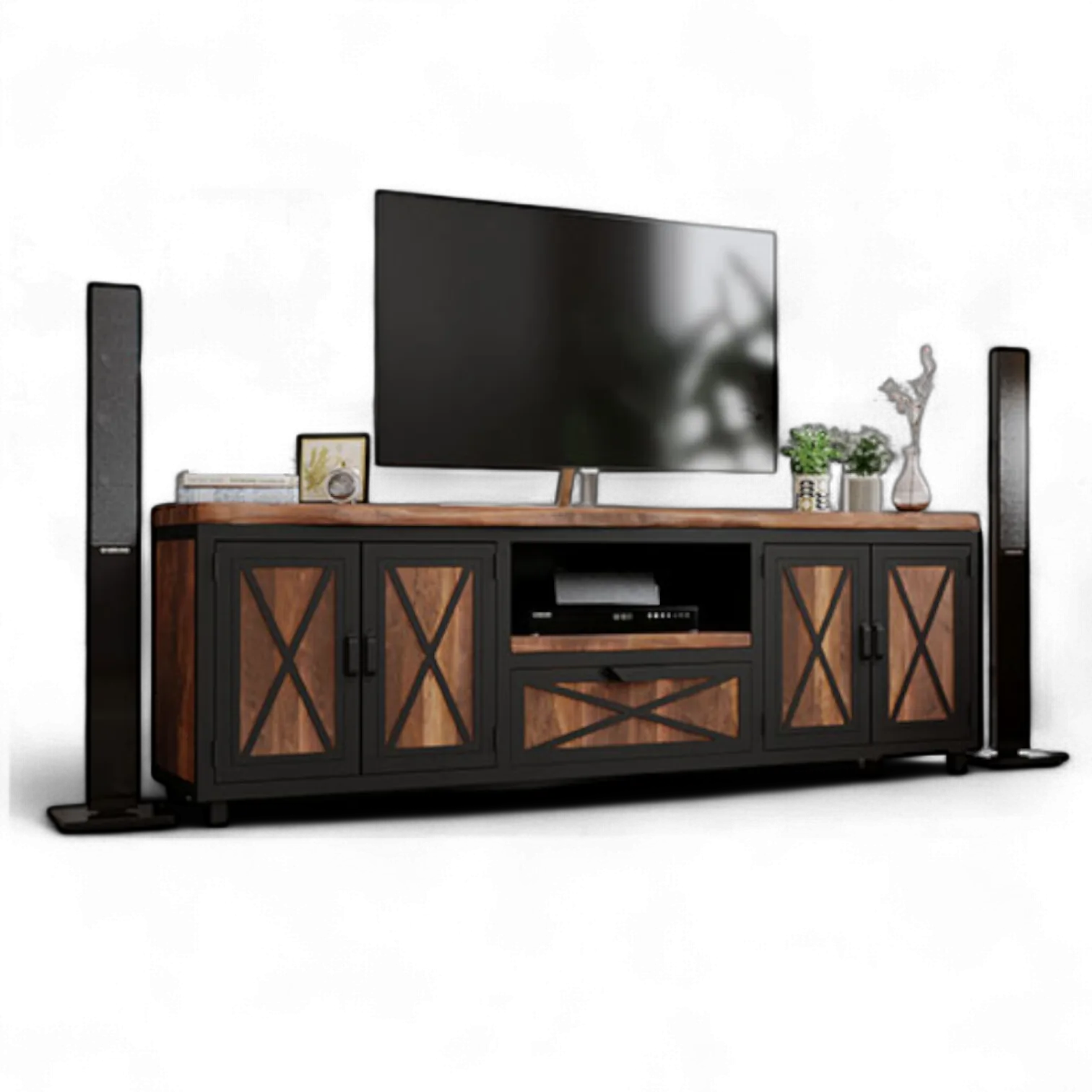 Metal Detaylı Masif Ahşap TV Ünitesi YKT-14